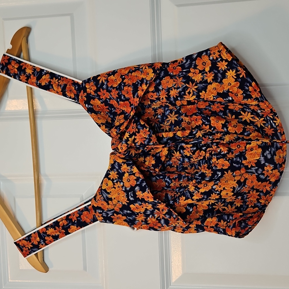 Rochelle Behrens Bow Tie Back 'Stephanie' Floral Crop Tank Top XS - Picture 4 of 7